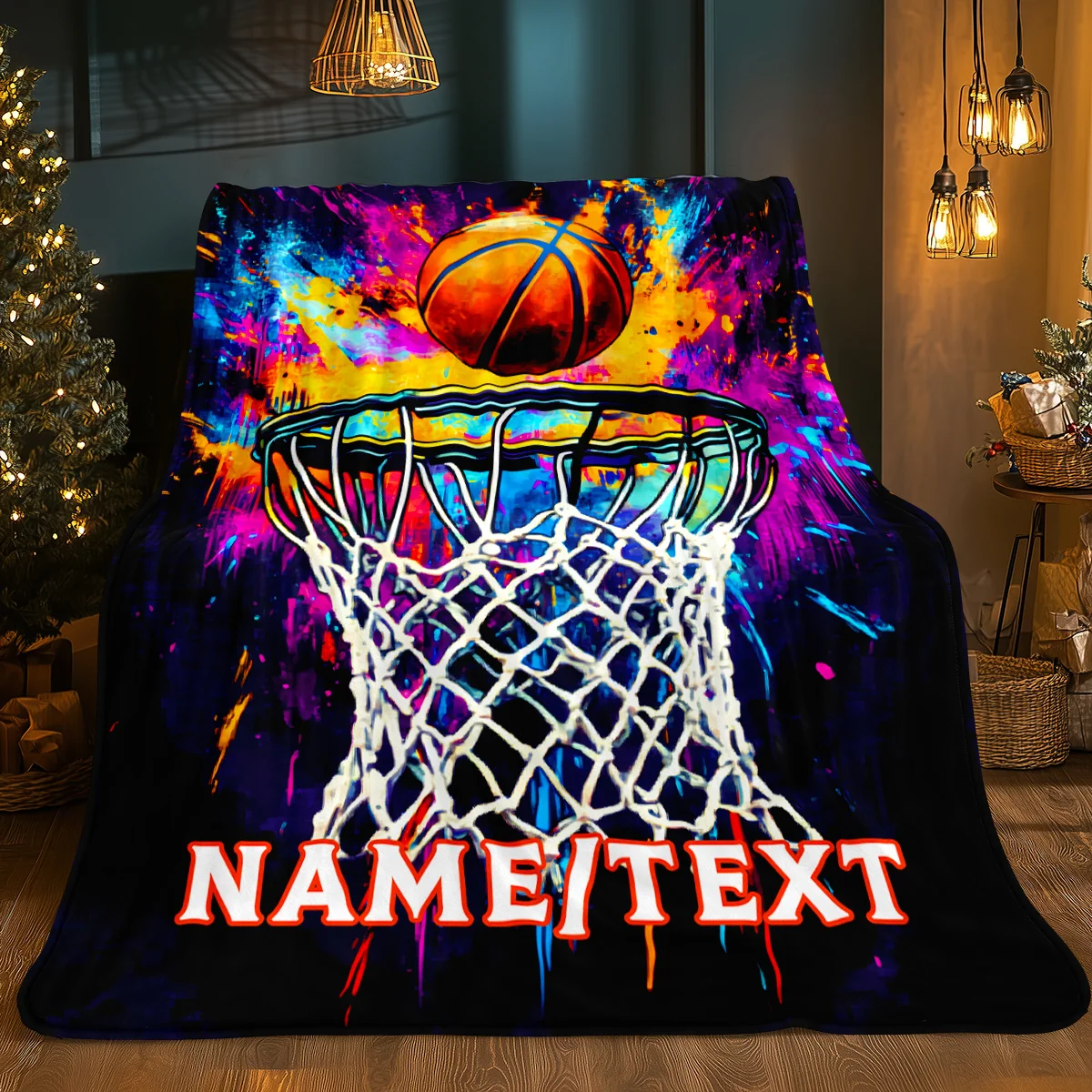 Customized Name Blanket, Light Fantasy Basketball Shooting Action Lightweight Flannel, Soft and Warm, Digital Printing, Mixed Co