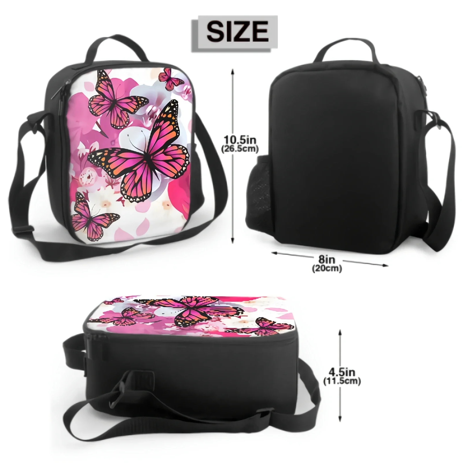 Orchid And Rose Flowers Insulated Lunch Box Leakproof Portable Lunch Bag with Adjustable Shoulder Strap Reusable Cooler Tote Bag