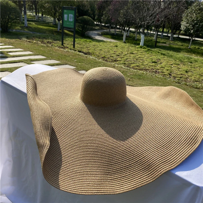 Sombrero de paja plegable con protección Anti-uv para la playa, sombrero de ala ancha grande de gran tamaño, cubierta de sombrilla, 70cm, 35cm