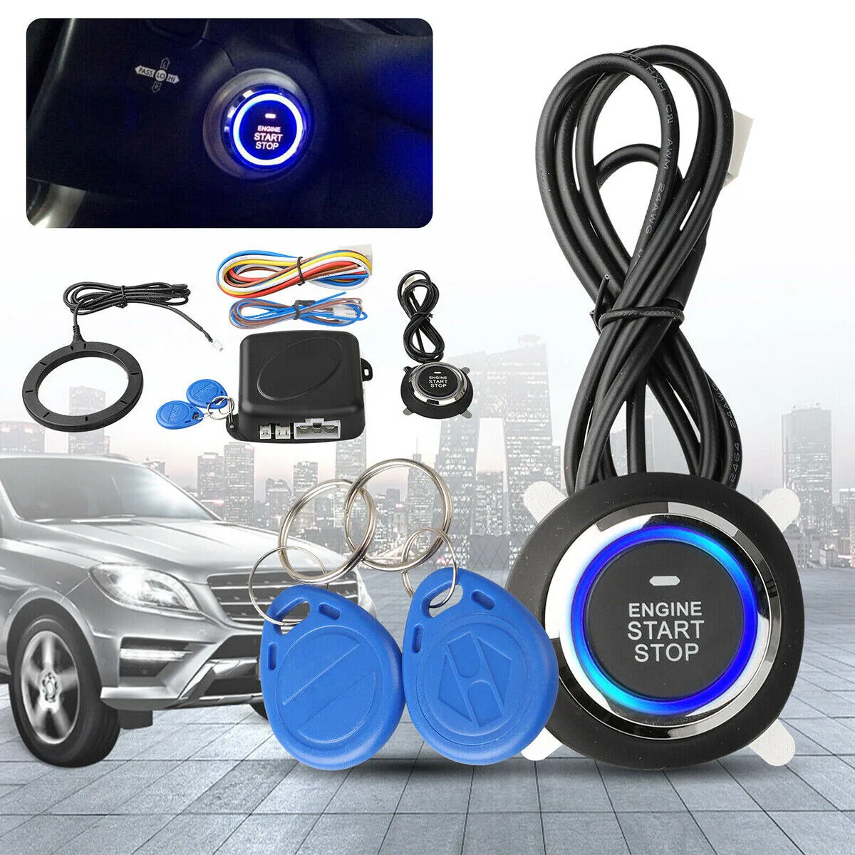 

Car Ignition Switch 12V RFID Engine Start Button Keyless Entry Starter Kit -