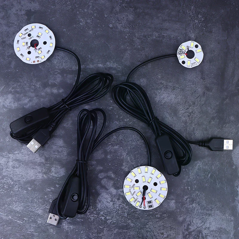 1Pc USB Plug DC5V LED Light Source SMD 5730/2835 LED Light Beads Ring Chip With Black 1.5M Swtich Cable 3/5/10W White Light