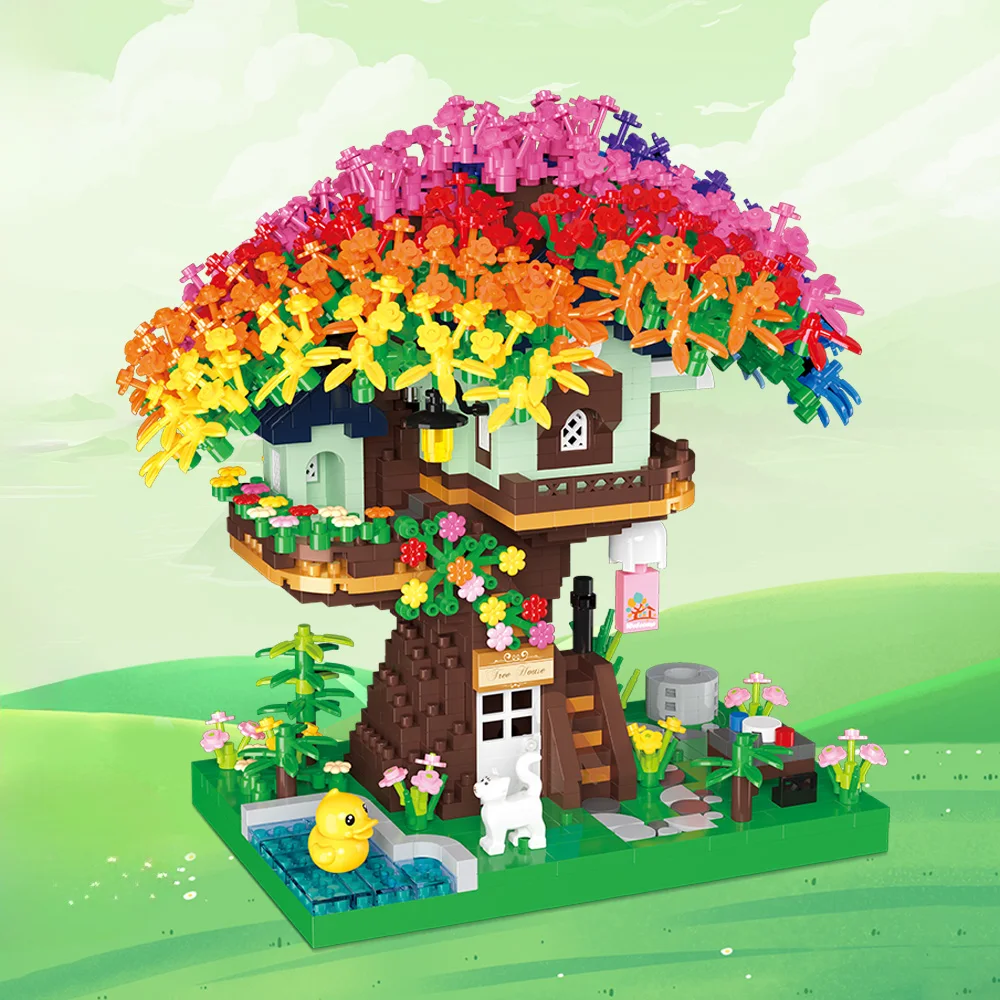 Tree House Building Set for Adults, 1528 Pcs Micro-Particle Ideas Rainbow Treehouse Building Block Toy for Adult