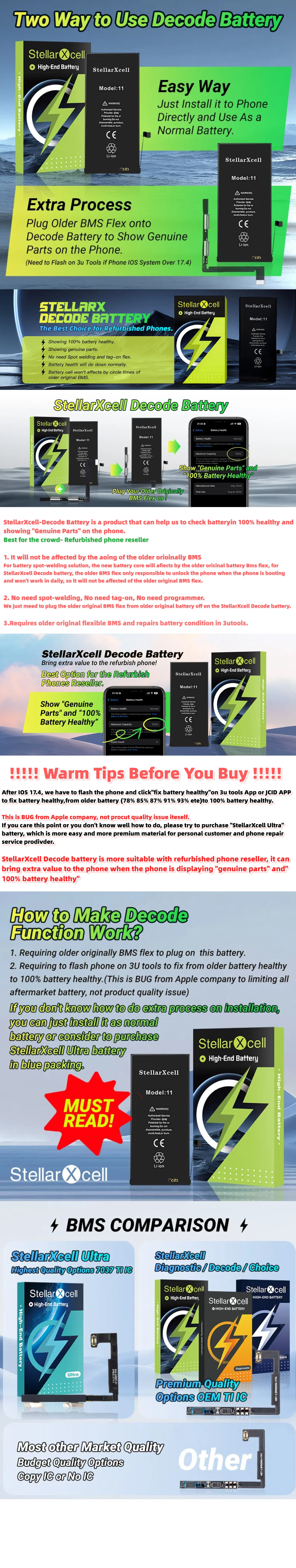 Decodierbare Batterie für iPhone 11 12 13 14 15 Pro Mini Plus Pro Max für Reparaturtechniker, ohne Pop-Part, zeigt 100% Gesundheit. – Detail 5