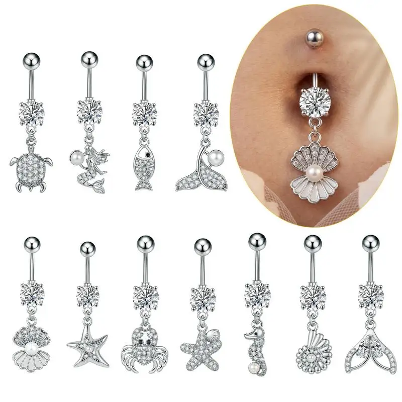 1Pcs Bohemia Series Belly Piercing Nombril Gold Color Crab Conch Shell Starfish Belly Button Ring 14G Curved Navel Rings Jewelr