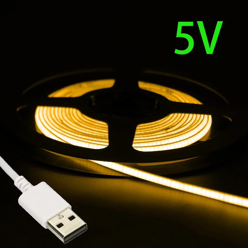 USB 5V COB LED-Streifenlichter 2,7 mm, sehr dünn, mehrfarbig, 480 LEDs, 1 m, 2 m, für Computer, Innenbereich, lineare Bandlichter, flexibel, praktisch