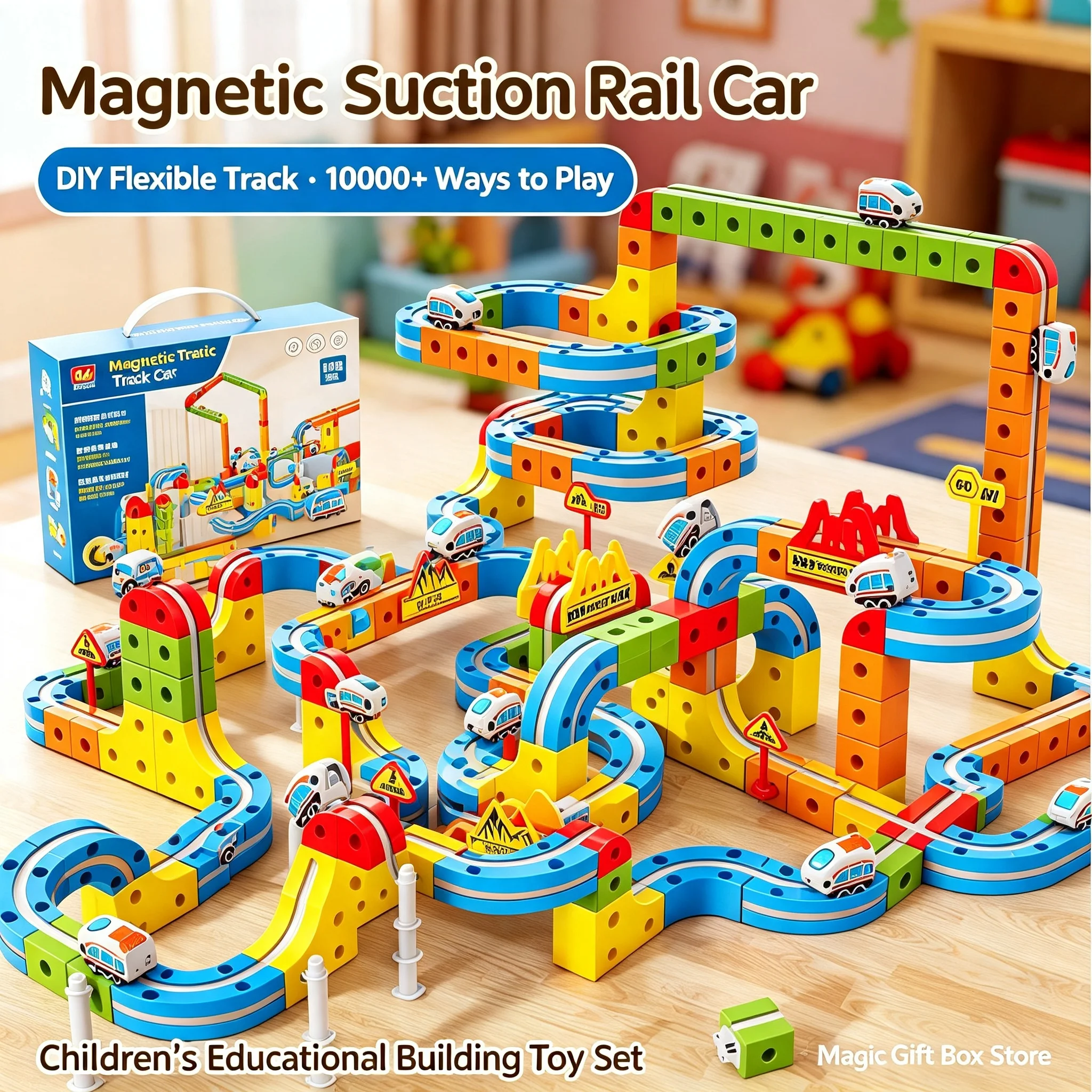 New Magical Magnetic Track Building Blocks Set Diy Assemble Electric Train Puzzle Educational Desktop Interactive Gift Toy