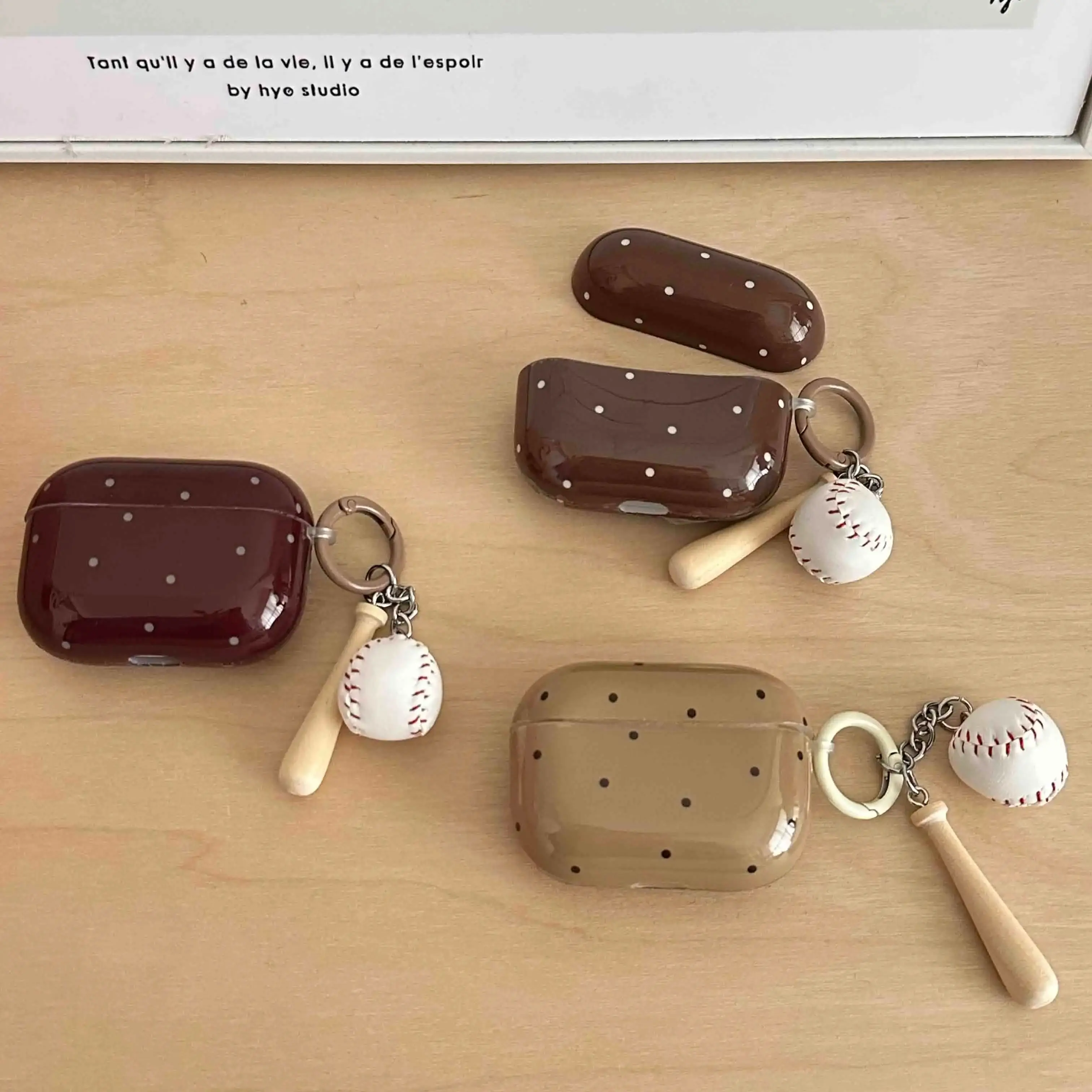 귀여운 3D 야구 펜던트 헤드셋 케이스, 애플 에어팟 1, 2, 프로, 2, 3 프로 빈티지 다크 브라운 인 포인트, 가을 충전 박스