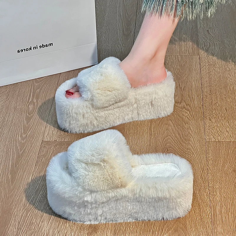 

Ультра-Thi бот, меховые тапочки на высоком каблуке, женская уличная одежда, новинка 205, осень-зима, небольшой размер, увеличивающий домашний утепленный хлопок...