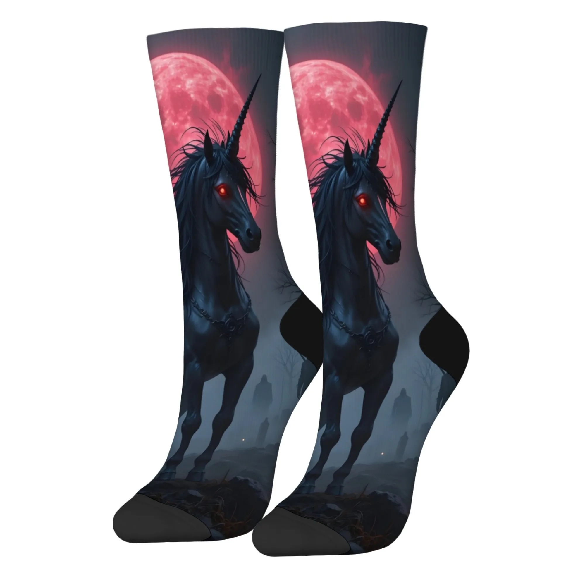 Geheimnisvolle dunkle Einhorn-Socken, Retro-Mode, Herrensocken, atmungsaktiv, rutschfest, Freizeitsocken, Neuheit, Hip-Hop, verrückte lustige Socken, Geschenk