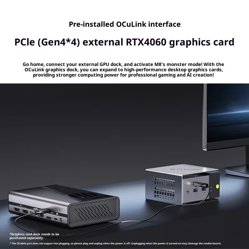 GMK M8 Ryzen5 6650H Mini PC 16GB+1TB GPU AMD Radeon 660M WIN11 Front Oculink Wifi6E BT5.2 with Dual 2.5G Network Interface Game