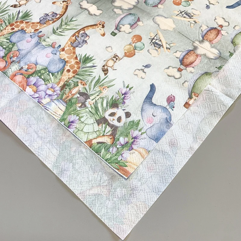 20Pcs/Bag Cute Elephant Panda Jungle Animal Paper Decoupage Paper Napkins Paper Serviettes for Children Birthday Party Tableware