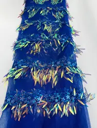 Exclusivo Vestido de Moda con Lentejuelas Grandes y Largas, Tela de Tul Bordada a Mano, Malla Francesa Africana para Confección de Prendas