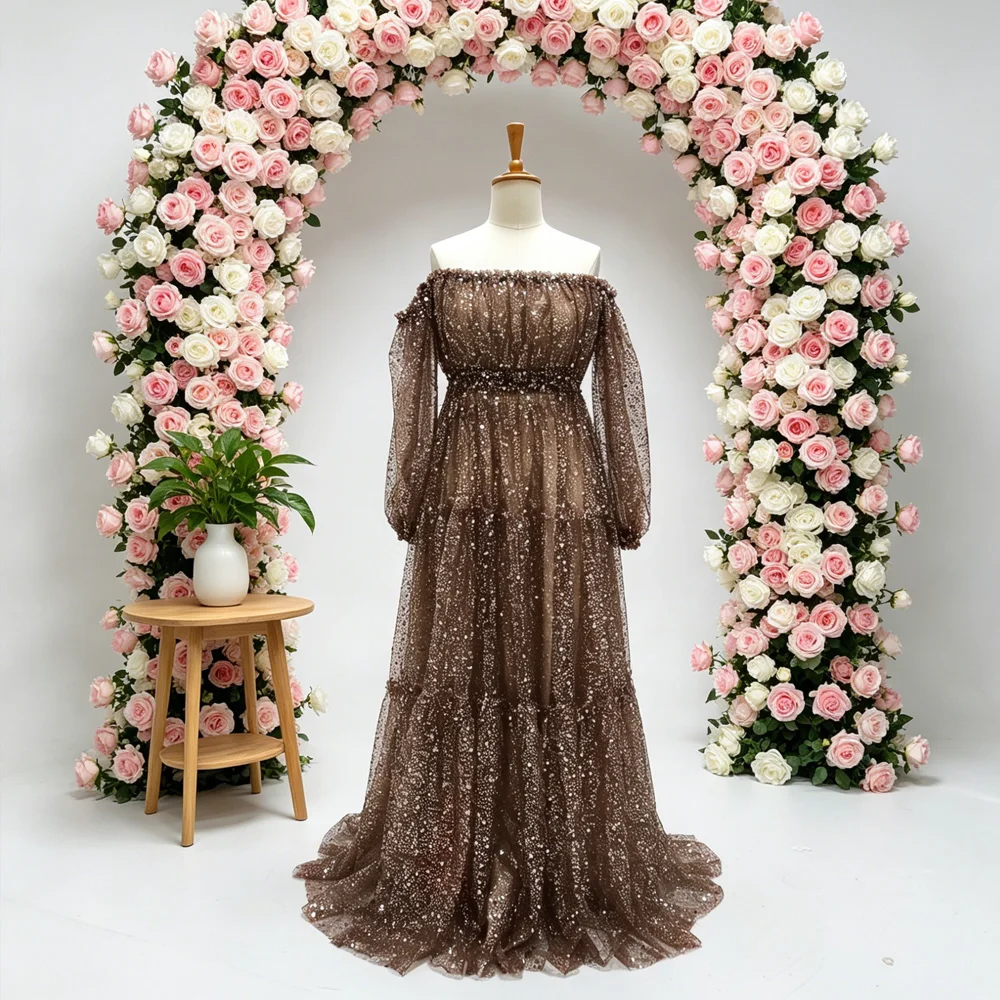 Schwangerschaftsfotografie-Kleid für Damen, künstlerisches Kleid, elegantes Perlen-Pailletten-Mesh-Kleid in A-Linie mit Futter, transparentes Umstandskleid