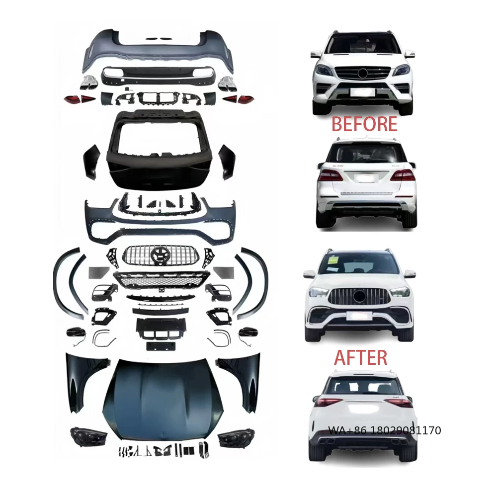 

Комплект обвеса для ML в стиле GLE GLE53 GLE63 2024: передний и задний бамперы, решетка радиатора, расширители колесных арок, диффузор и выхлопные трубы