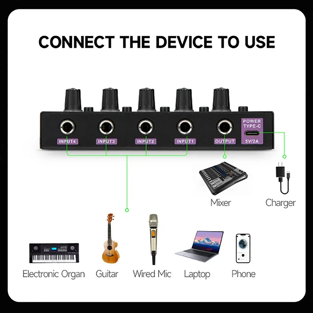 ABJG--MH400 Mikrofon Perangkat Output Mixer Stereo Mini Mixer 4 Saluran Mini Kebisingan Ultra Rendah