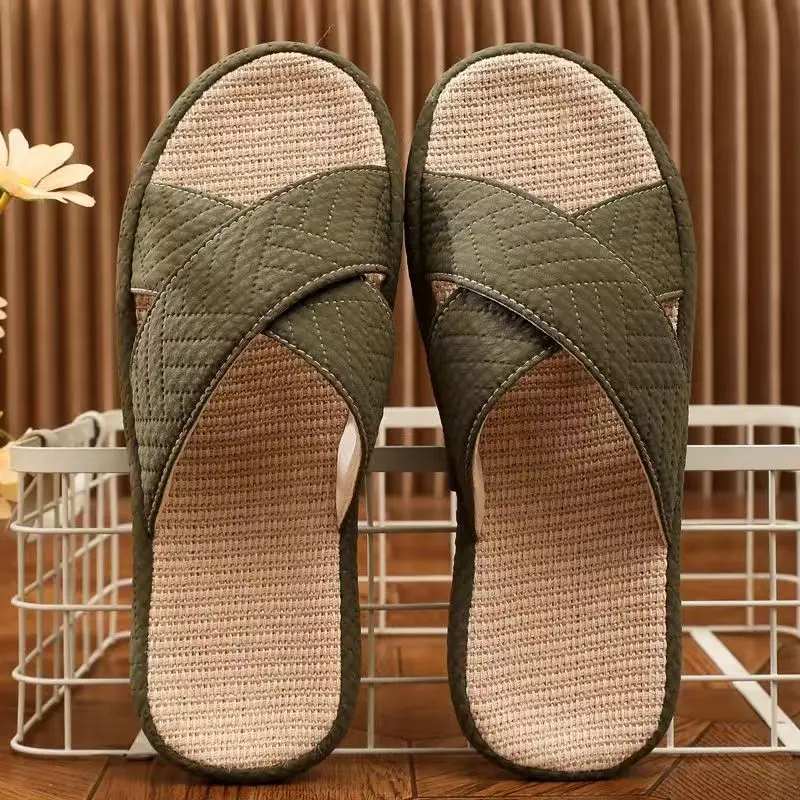

Men's Four Seasons New Rubber Sole Linen Slippers Open Toe Soft Sole Non Slip Breathable Lightweight Home Slippers Floor Slipper
