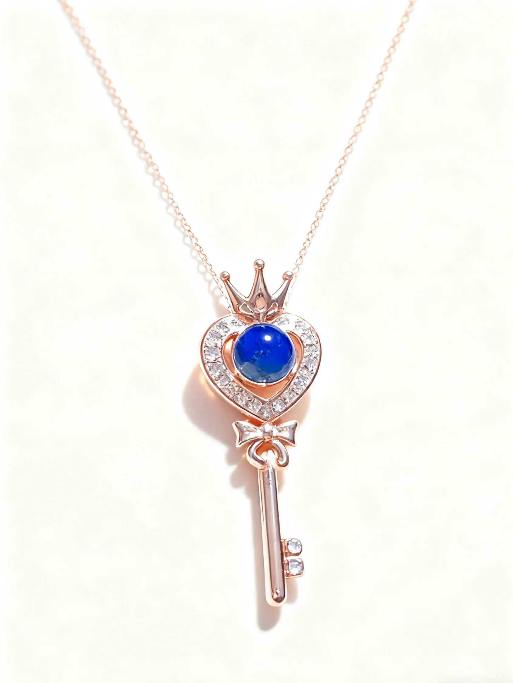 

Натуральный доминиканский ларимар, кулон из синего янтаря, стерлинговое серебро 925, ожерелье с ключом, Корона, сердце, бант, стиль принцессы, подарок для нее