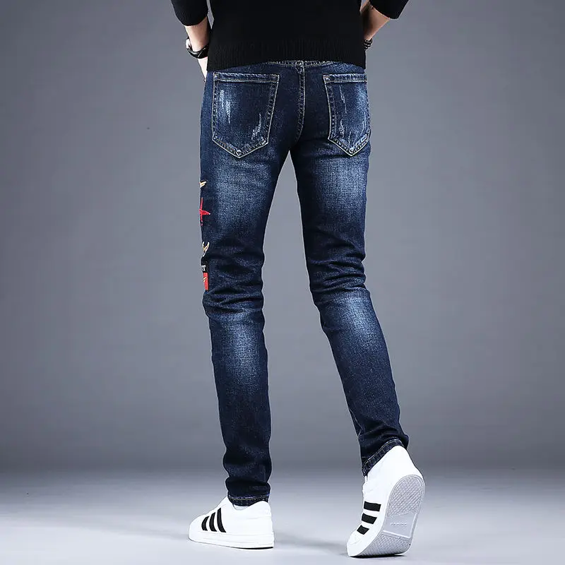 

Men's Slim Fit Jeans Casual Embroidered Summer New Sle Ripped Hole Jeans Cotton Polyester Long Pants Youth ular Sle