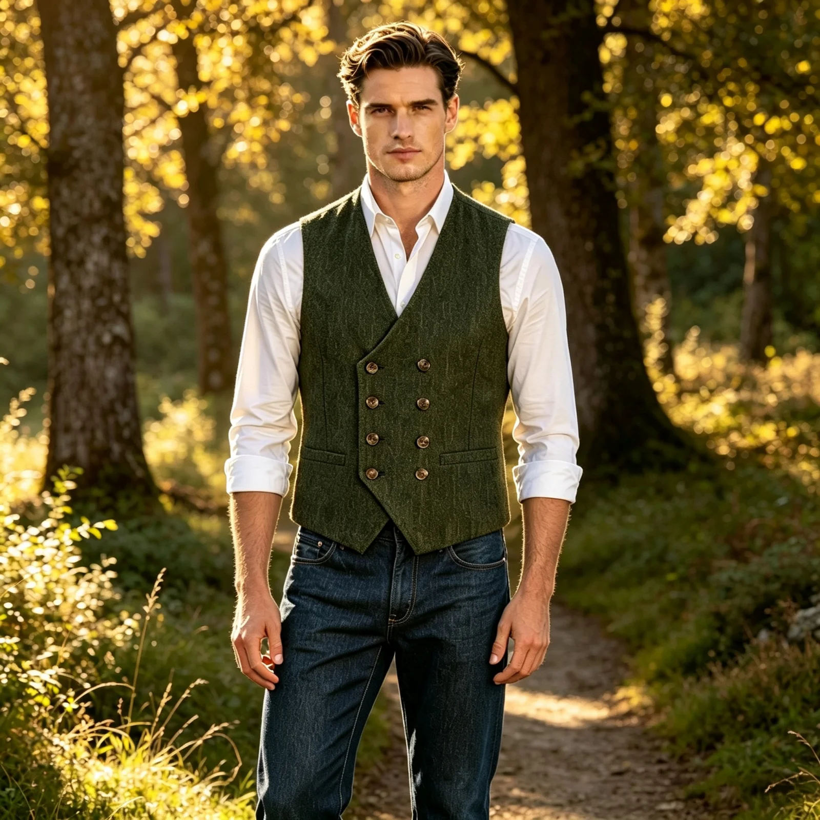 2026 V Neck Men's Suit Vests Herringbone Wool Tweed Double Breasted Waistcoat Tuxedo Groomsmen For Wedding