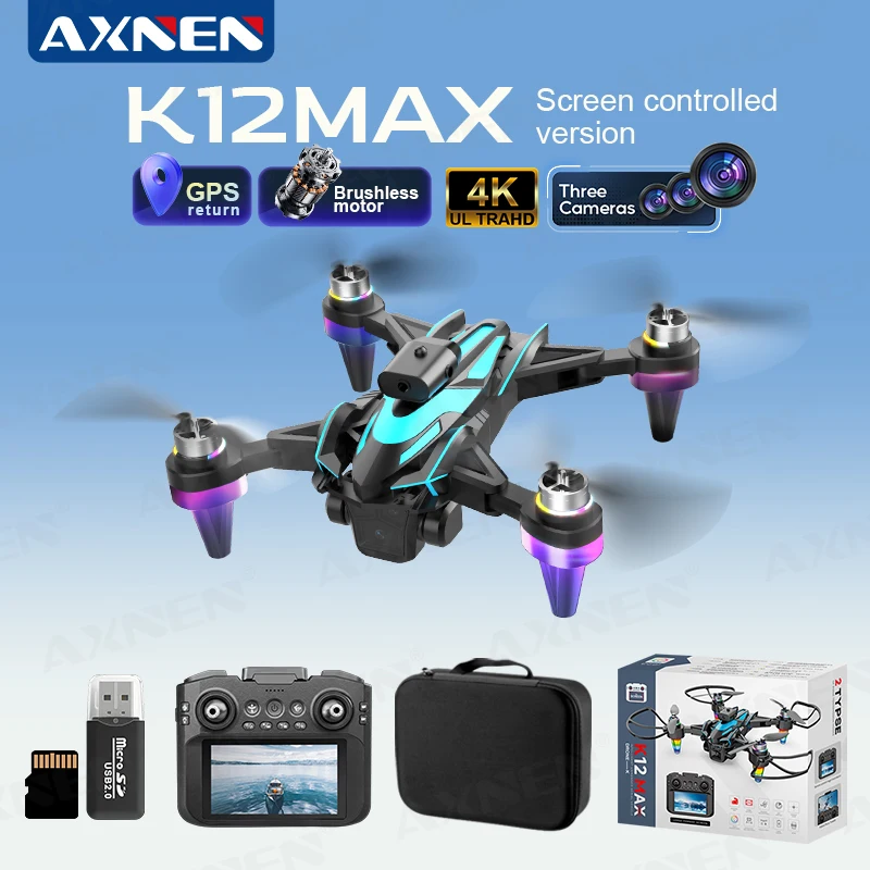 

K12max FPV Drone with Three HD Camera Liquid Crystal Display RC Quadcopter Brushless Motor Aerial Photography Optical Flow Dron