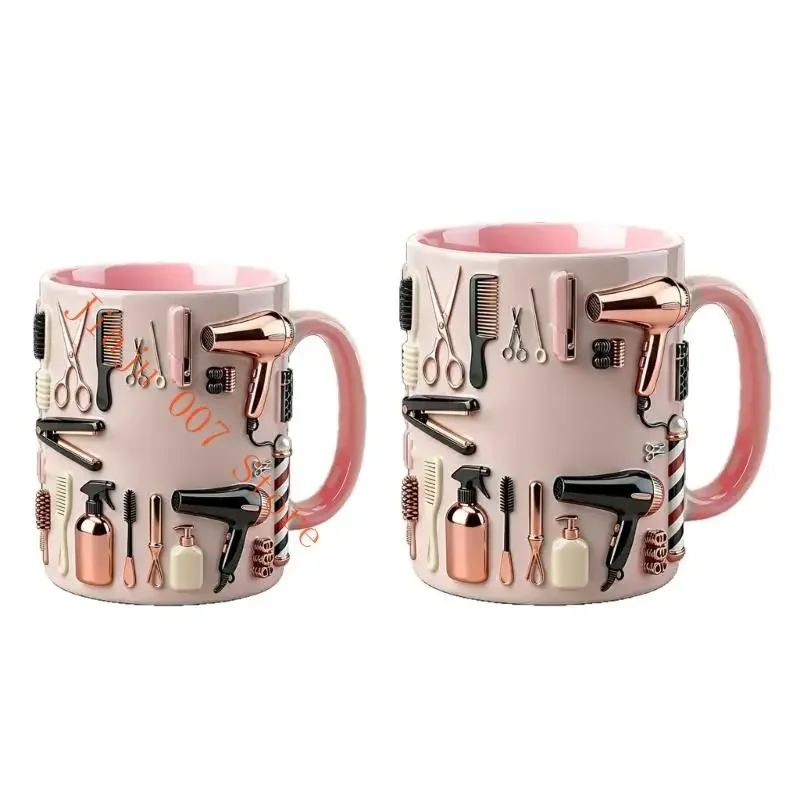 Pink Hairdresser Themed Ceramic Coffee Mugs With Ergonomic Handle For Barbers And Stylists 11oz Or 15oz Capacity C9GA