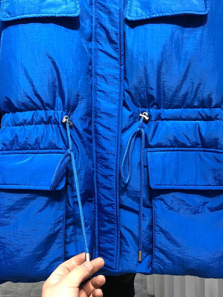 Fitaylor-Casaco feminino com capuz curto para baixo, 90% jaqueta branca de pato, Parkas de cintura ajustável, casaco macio solto, azul, outwear