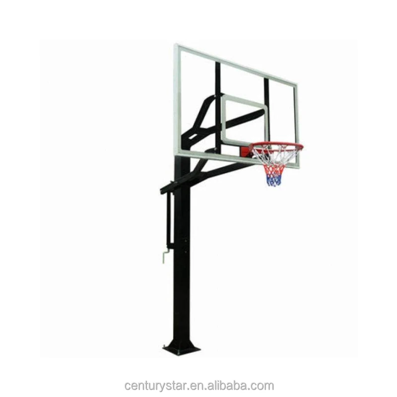 Basketball Hoop In-ground Tempered Glass Backboard Weather-proof Nylon Return Net System Portable Outdoor Court