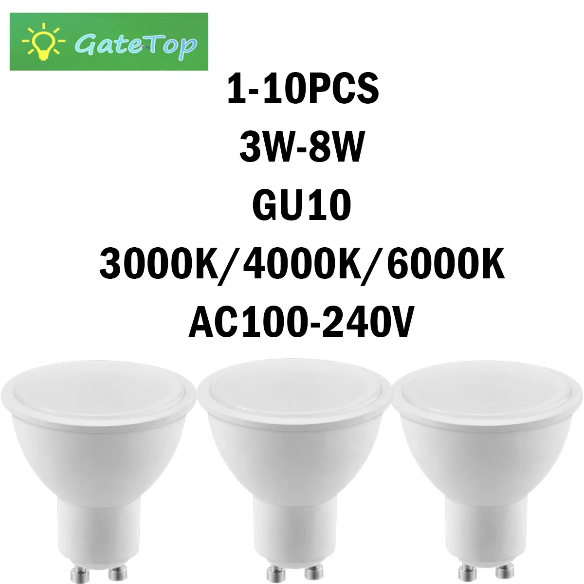 Refletor LED branco quente, sem luz cintilante, em linha, certificação CE da UE, GU10, AC 110V, AC 220V, 3W-8W, 1-10Pcs