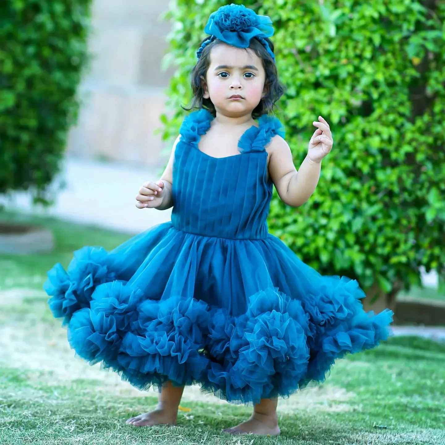 Princess Blue Flower Girl Dresses Ruffles Tea Length Girls Birthday Gowns Tulle First Communion Dress Photography