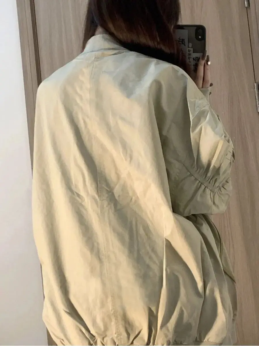 

Women's Zipper Jackets Youthful Woman Clothes Korean Style Simple Pure Basic Outerwear Oversize Ladies Long Sleeve Black Autumn