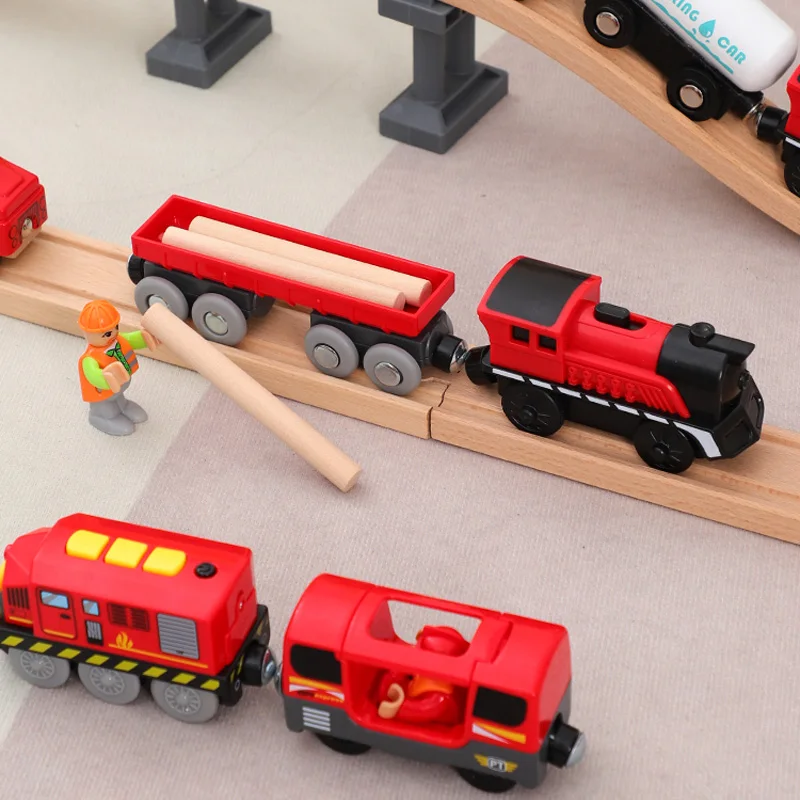 Battery Operated Action Locomotive Train Magnetic Connection Powerful Train Set Fit for Brio Wooden Trains and Tracks Kids Gifts