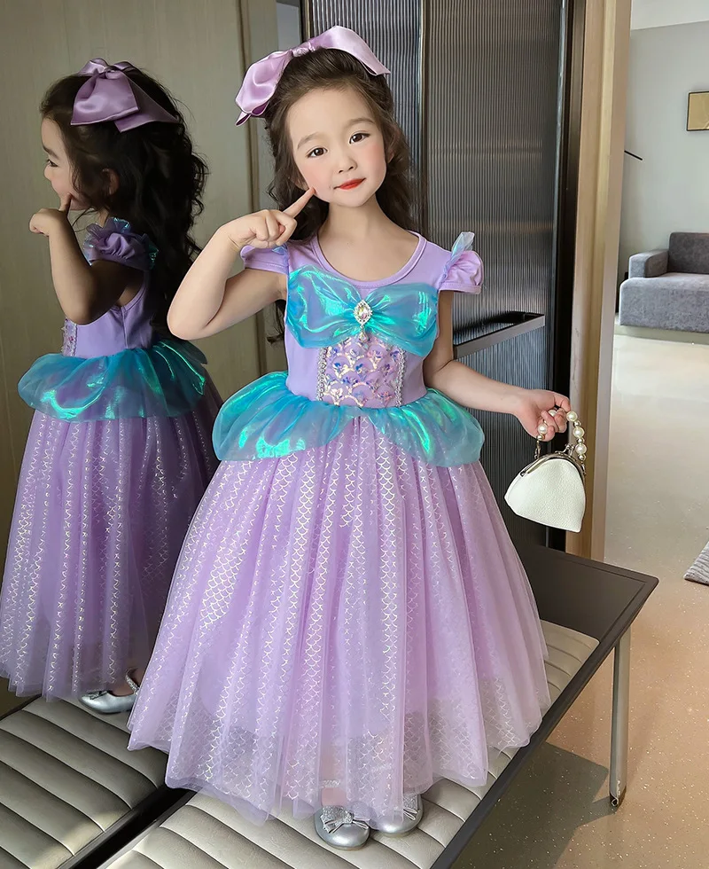 

2024 Summer Baby Girls Sequins Mermaid Princess Dress For 3-8Years Kids Fashion Short Sleeves Ball Gown Girls Party Dresses