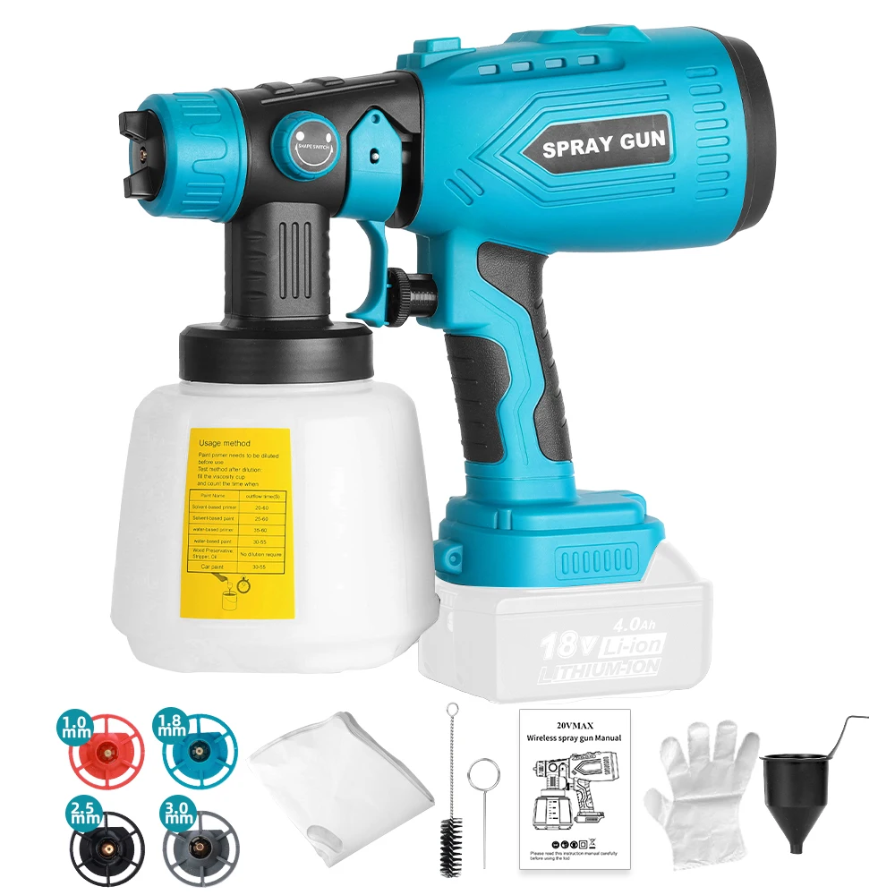

Cordless Paint Sprayer For MAKITA 18V Lithium-Ion Battery(No Battery)HVLP Spray Paint Gun With 4 Size Copper Nozzle 200W