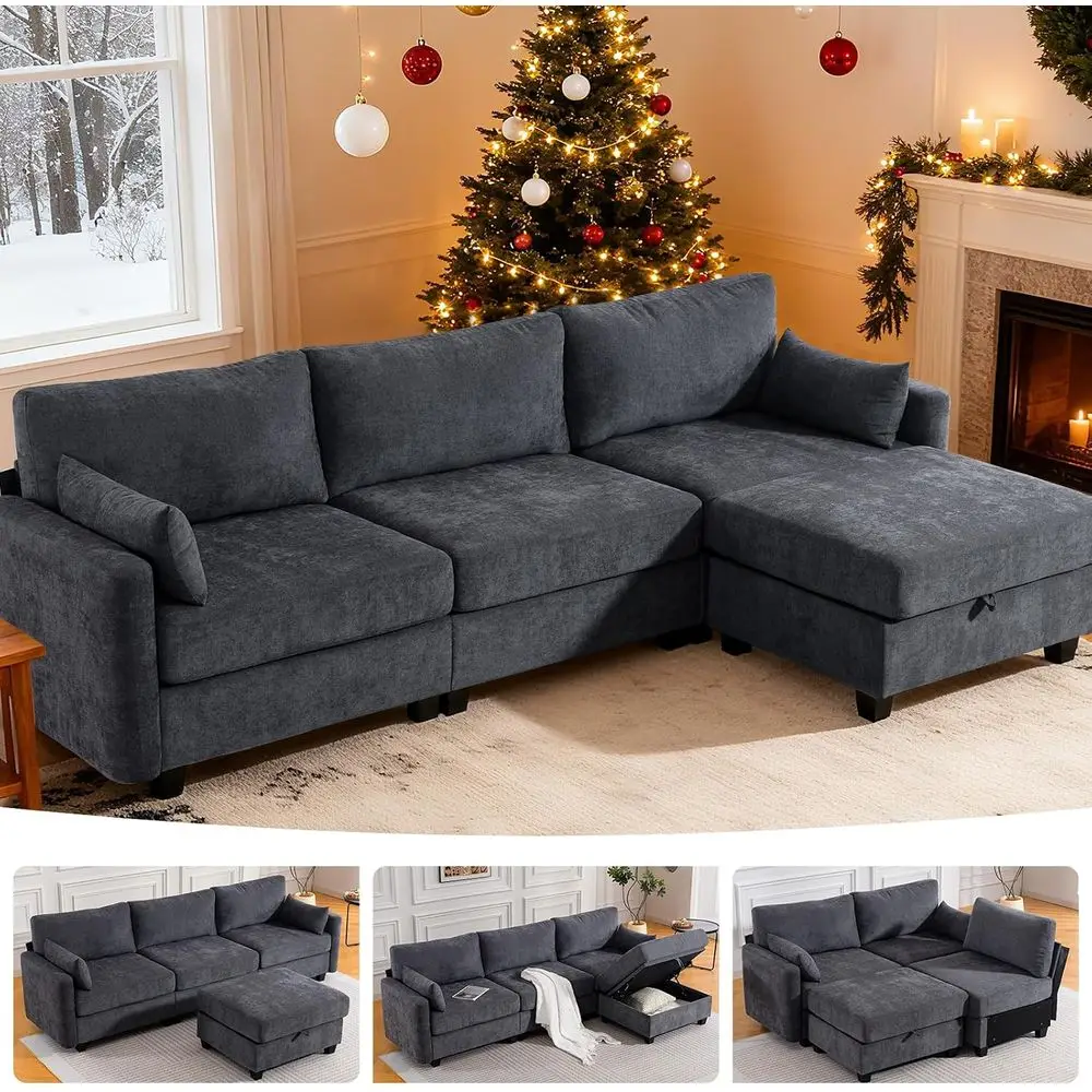109 Inch ular Sectional Soa, L Shaped Couch with Storage Ottoman, Gray | 4 Seat, Easy to Move, lexible Setup, Separate Ottoman U