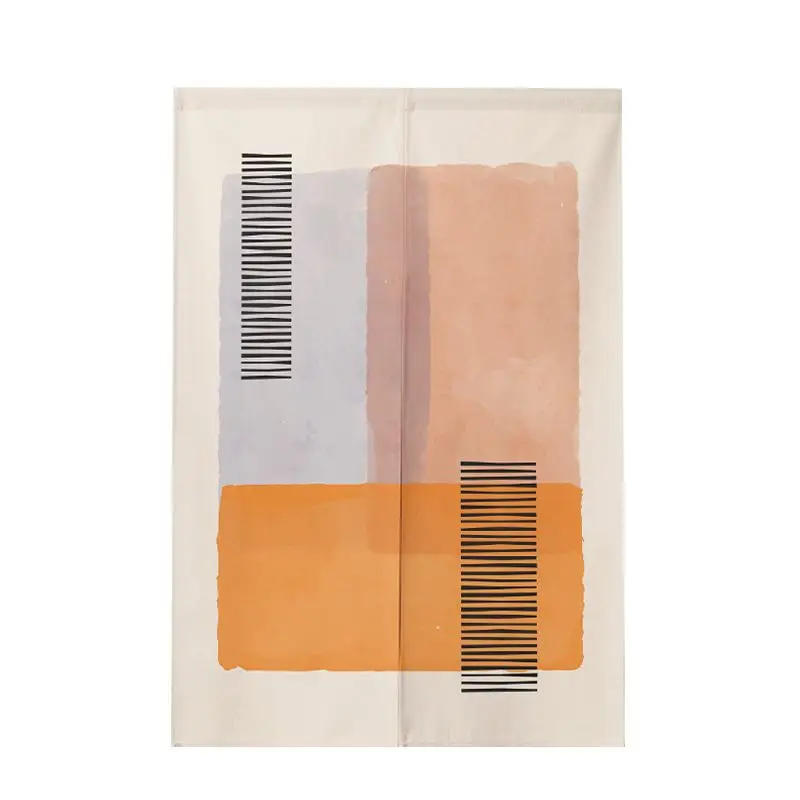 Modern Abstract Color Contrasting Fabric Door Curtain Art Half Curtain No Punching for Home Decor Door Curtain Japanese Style