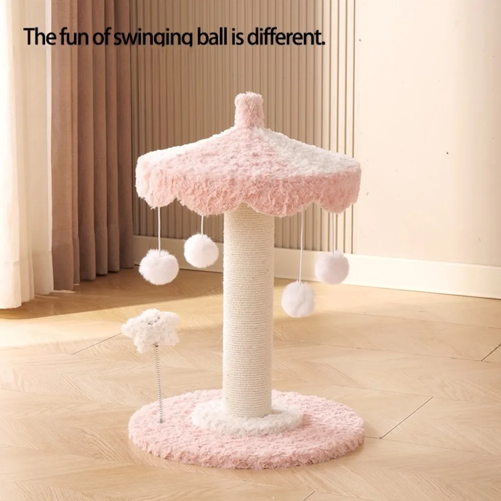 

Интерактивная когтеточка-карусель для кошек с плюшевыми помпонами и сизалевой леской, игровой комплекс для котят, для использования в помещении