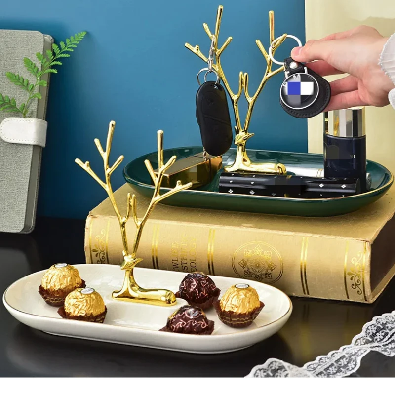 

Керамическая тарелка в виде оленя из сплава, поднос для хранения ювелирных украшений, подносы для фруктов, Настольный Органайзер