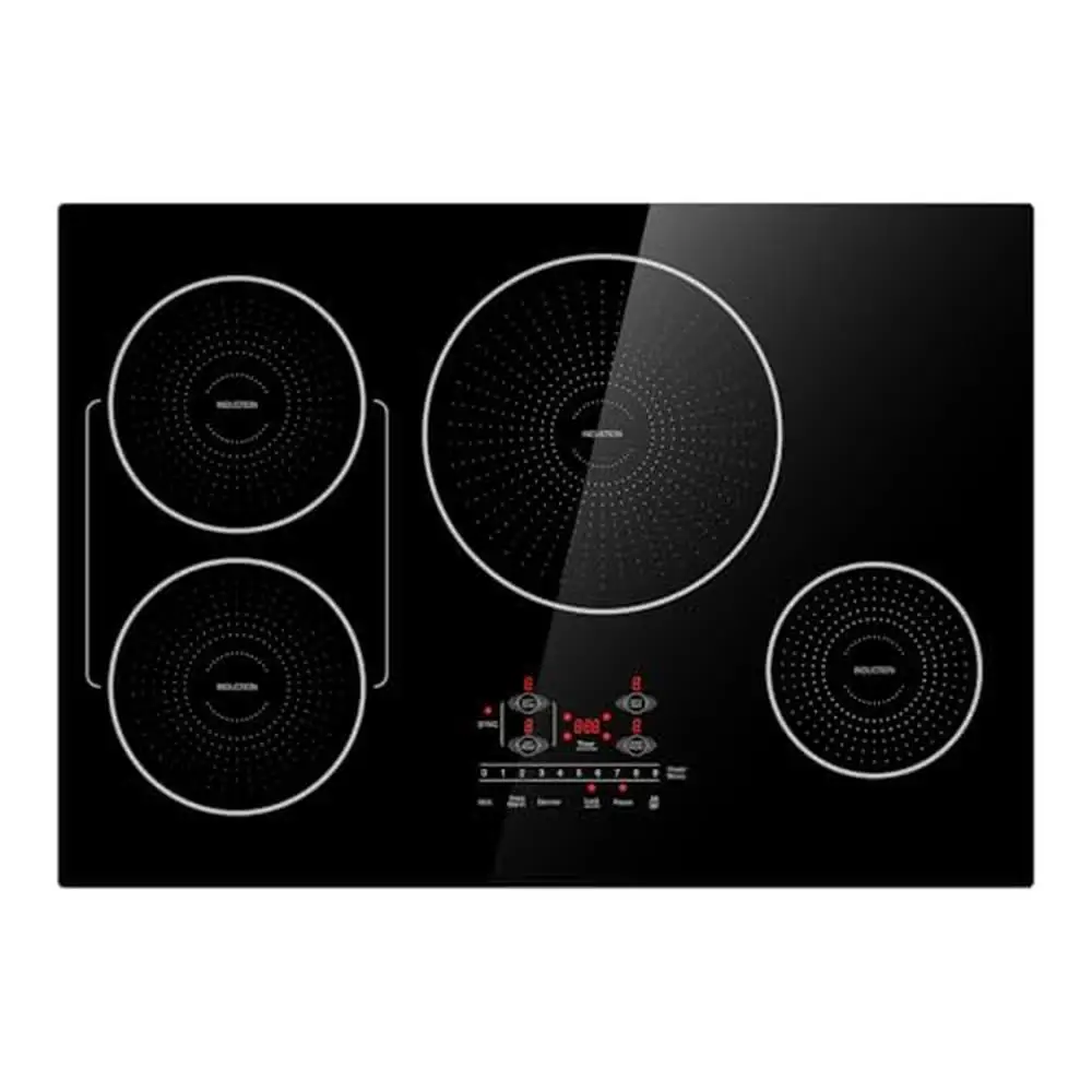 30" Induction Cooktop 4 Burner Electric Stove Melt Keep Warm Simmer Modes Bridge Functionality Booster Safety Child Lock Timer