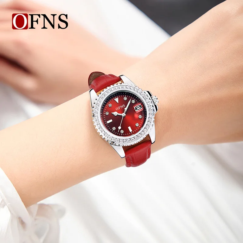 OFNS2025 New 1563Calendar Night Light Display Luxury Diamond Elegant Light Luxury Premium Waterproof Quartz Women's Watch Gift