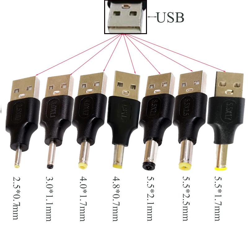 Cltgxdd USB Rotating DC Male Head 2.5*0.7/3.0*1.1/4.0*1.7/4.0*1.8/5.5*-1.7*2.1*2.5mm Power Conversion  Plug Charging Head