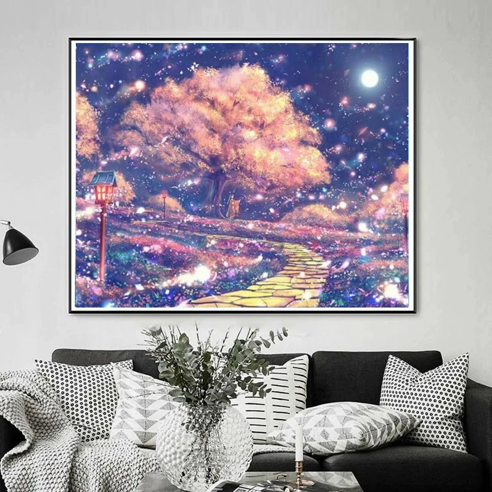 Dreamlike Cherry Tree AB Diamond Painting New 2023 Landscape 5d Full Square Round Drill Mosaic Kit Home Room Art Wall Decor Gift