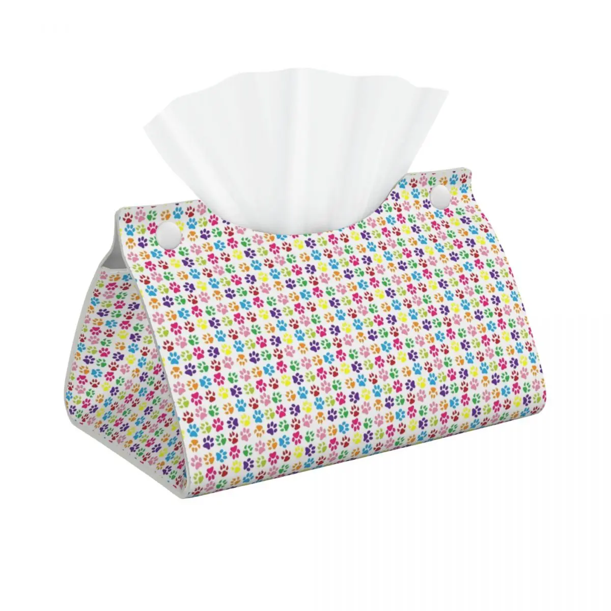 Custom Rainbow Paw Print Pattern Cute Tissue Box Cover for Toilet Pretty Pet Rectangular PU Leather Facial Tissue Box Holder