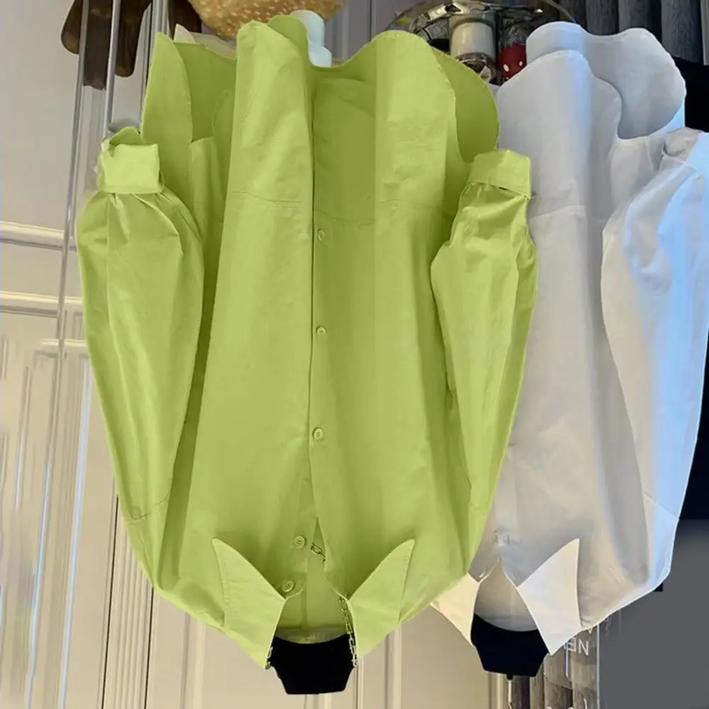 

Women Fashion Shirt Cotton Long Sleeve Loose Fit Blouse Solid Color Pointed Lapel Collar Spring Autumn Shirt for Parties Travel