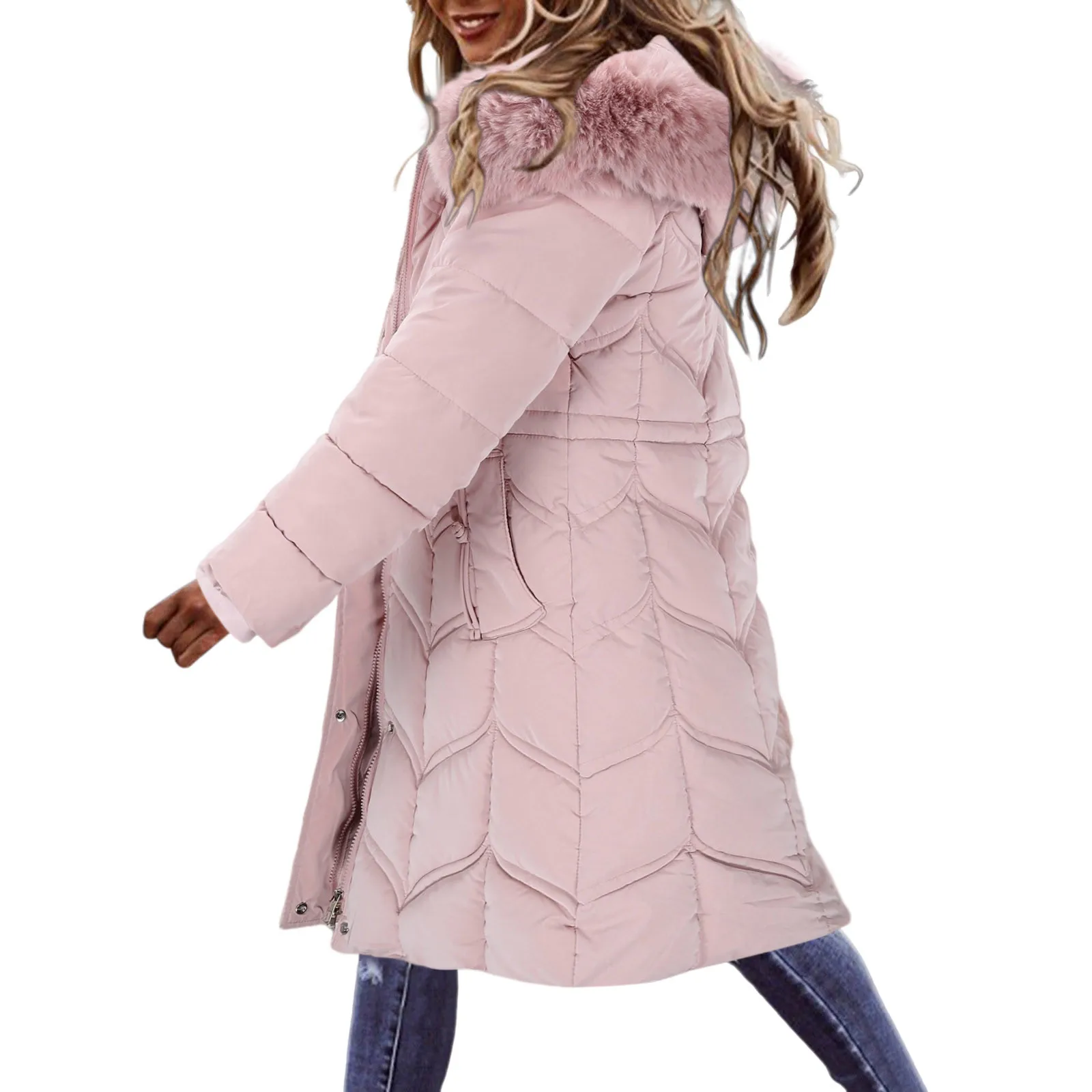 Large Hair Collar Thickened Medium Long Korean Version Waist Padded Jacket women Down cotton Padded Thickened Winter Coat