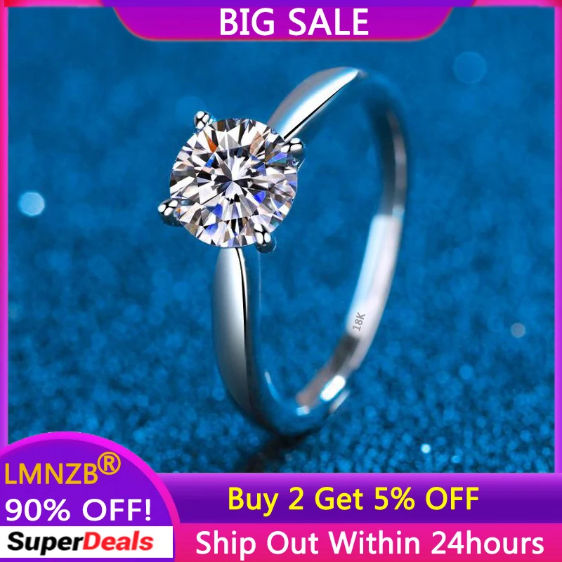 LMNZB Certified White Gold Color Engagement Rings Round 2 Carat Zirconia Wedding Band Allergy Free Tibetan Silver 925 Jewelry