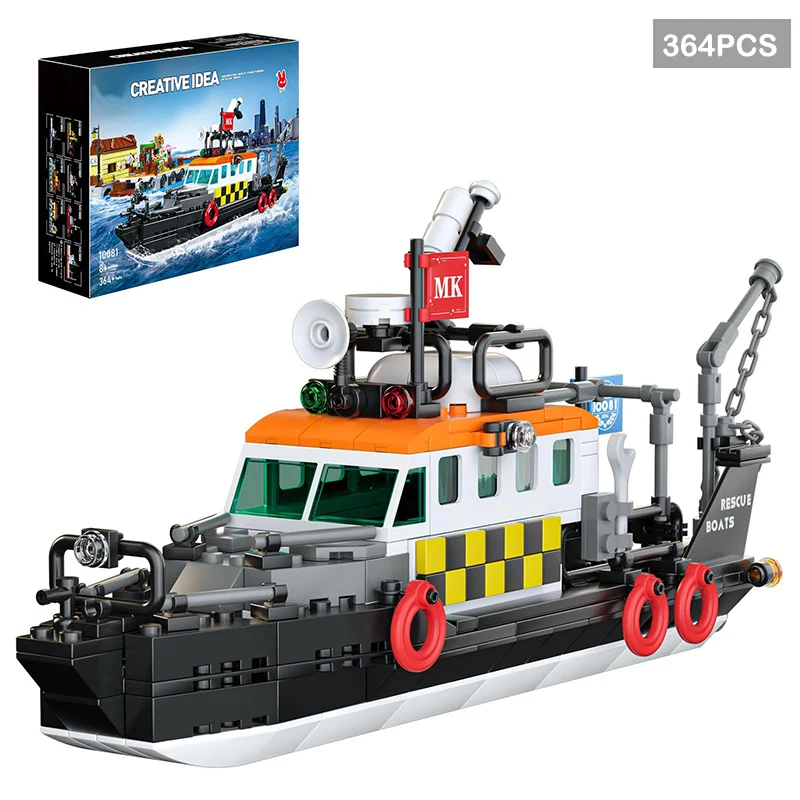 Mould King 10081 Multifunctional Lifeboat 364pcs MOC Boat Model Assembly Bricks DIY Creative Ship Boys Holiday Childhood Toys