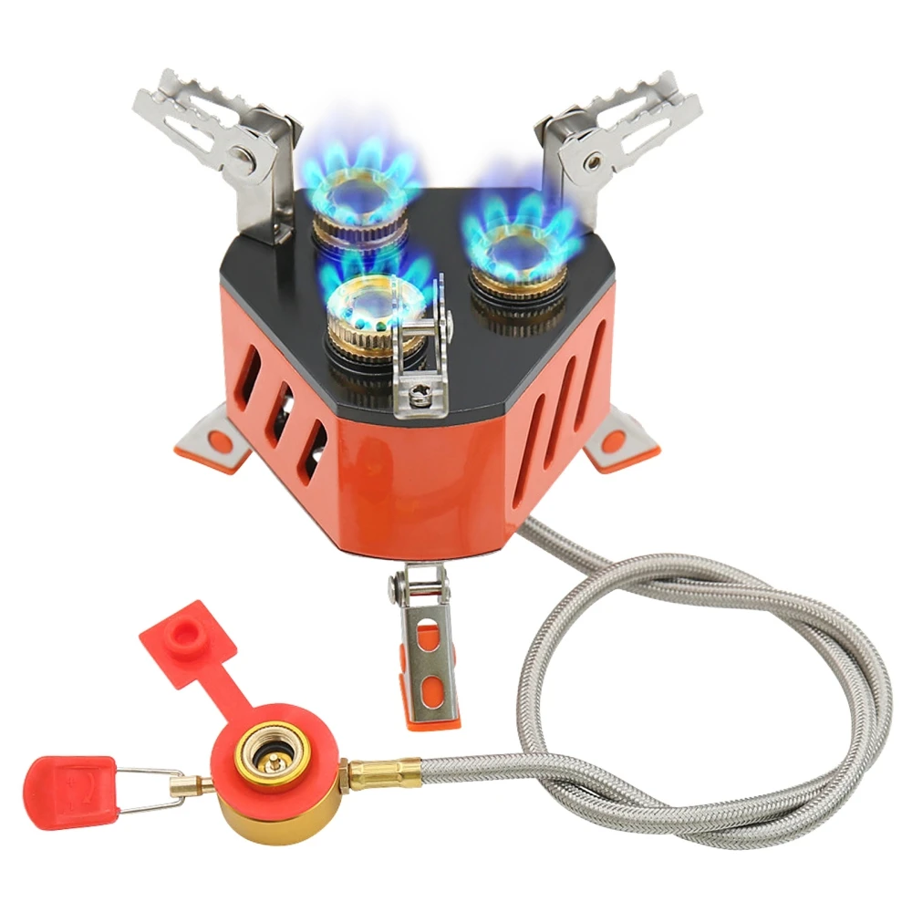 Portable 3-Core Camping Stove Gas Burner Strong Firepower Outdoor Hiking Tourist Picnic Gas Stove With Storage Bag