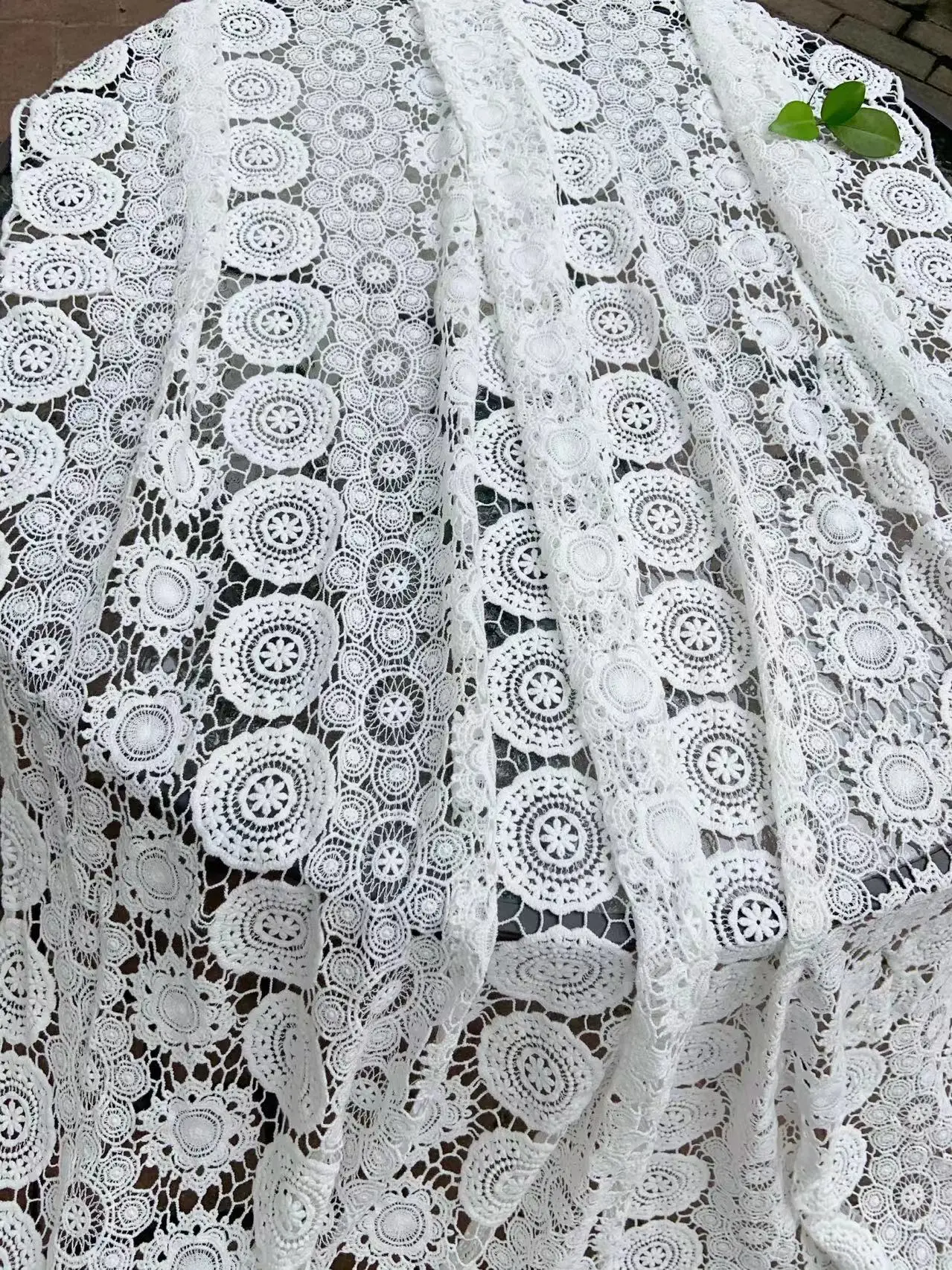 1 Yard Off White Cotton Round Circles Lace Fabric Retro Style Crocheted for Bridal Decor Accessories,Wedding Dress