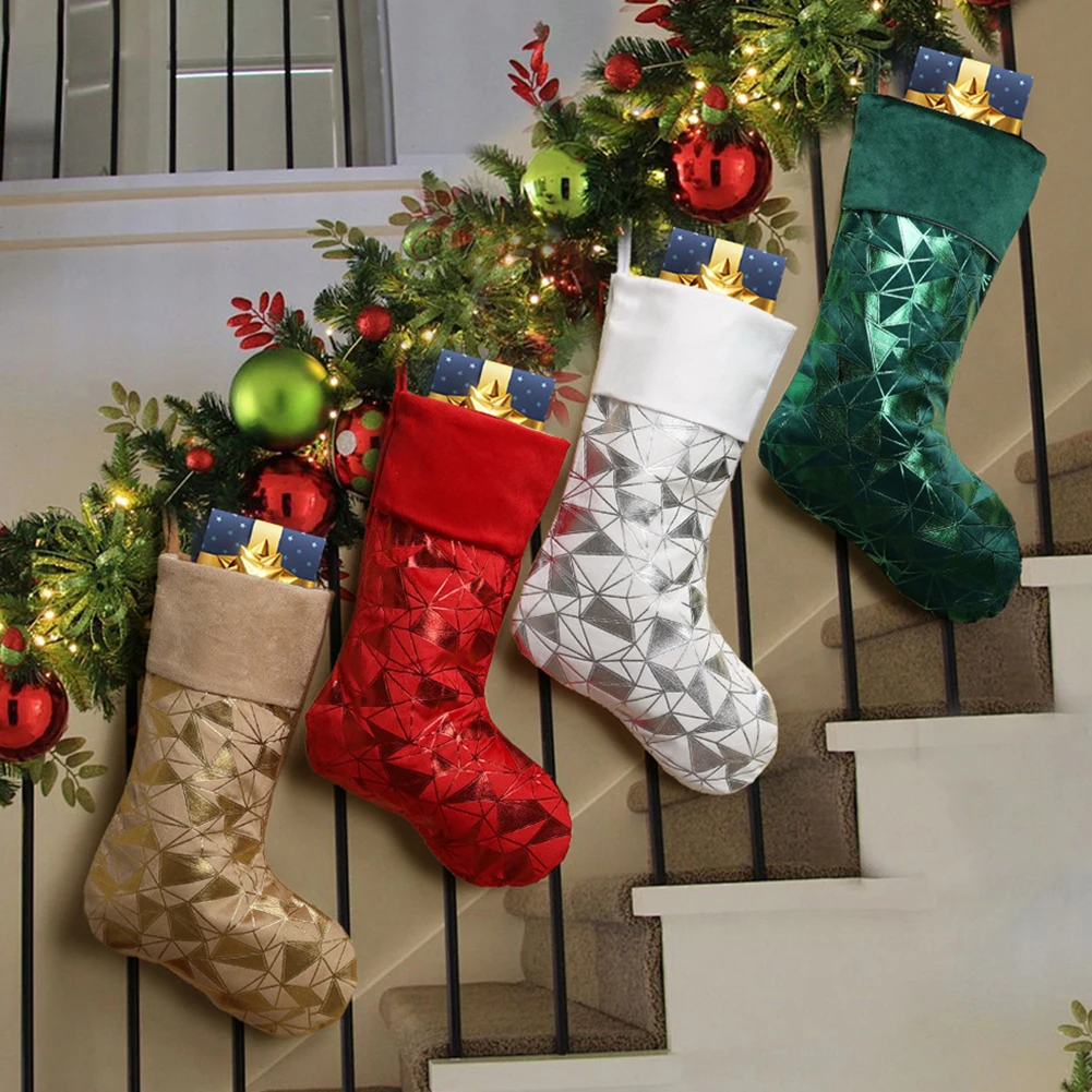 

Праздничные рождественские чулки из 4 упаковок — большие 19,8 с шикарным геометрическим комбинированным украшением «сделай сам», рождественская вечеринка, украшения для рождественской елки