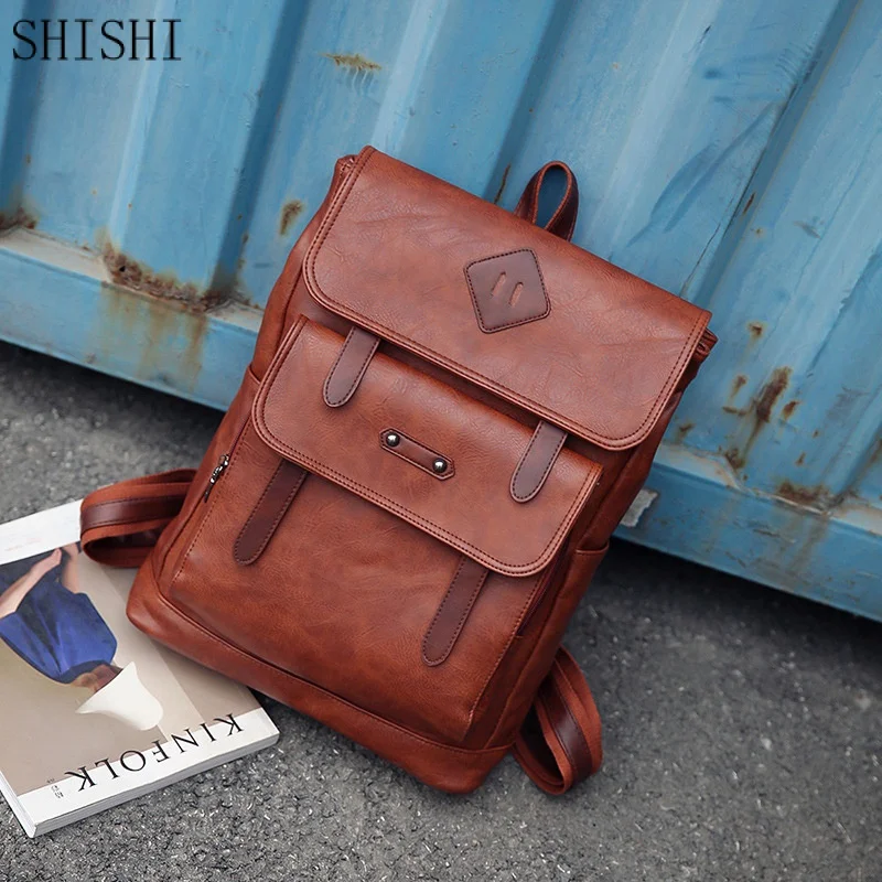 Vintage Leather Women Men Backpack Large Capacity Laptop Bag Casual Student School bag For Boys Luxury Male Travel Shoulder Bag